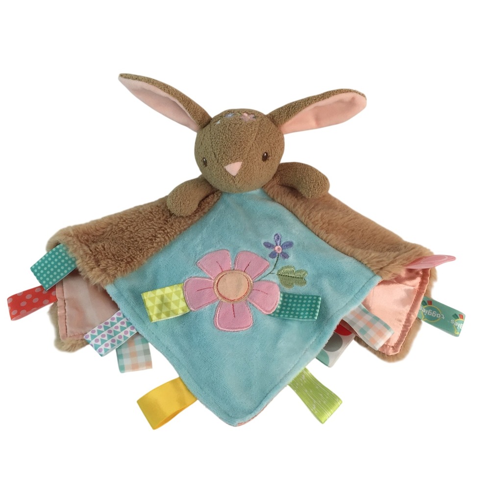 Mary Meyer Taggies Bunny Lovey 13" Blue‎ Brown Pink Flower Baby Security Blanket